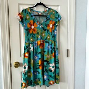 NEW THML floral dress smocked teal Under the sun wildflower